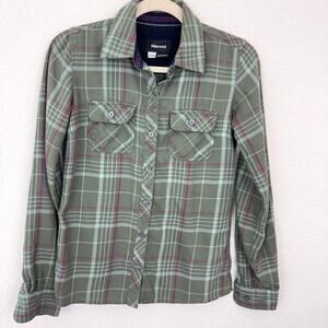 Marmot Womens Long Sleeve Flannel Shirt Sz XS Plaid Winter Classic Outdoor Green